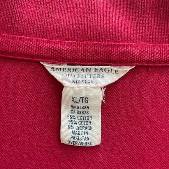 Vintage American Eagle Stretch Long Sleeve Polo Shirt in Red Size XL - Picture 9 of 9